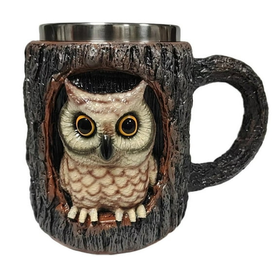 Kchsji Handmade Raccoon Owl Tree Hole Mug,Ceramic Animal Design Coffee Cup,Nature Inspired Wildlife Mug,Unique Decorative Gift for Nature Lovers,Durable Dishwasher Safe Home Office Kitchen Use