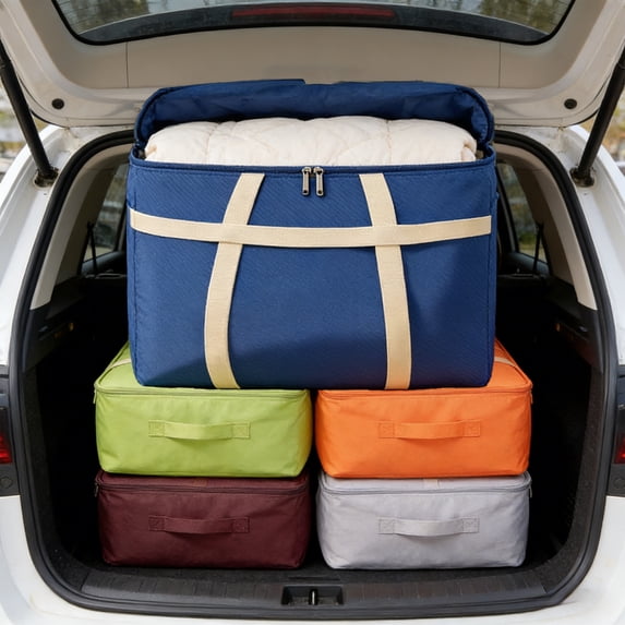 Kchsji Heavy‑Duty Non‑Woven Storage Tote, Waterproof Large Travel Organizer with Double Zipper, Reinforced Handles, Multi‑Size Options 50–90 cm, Foldable for Seasonal Clothes, Bedding, Moving