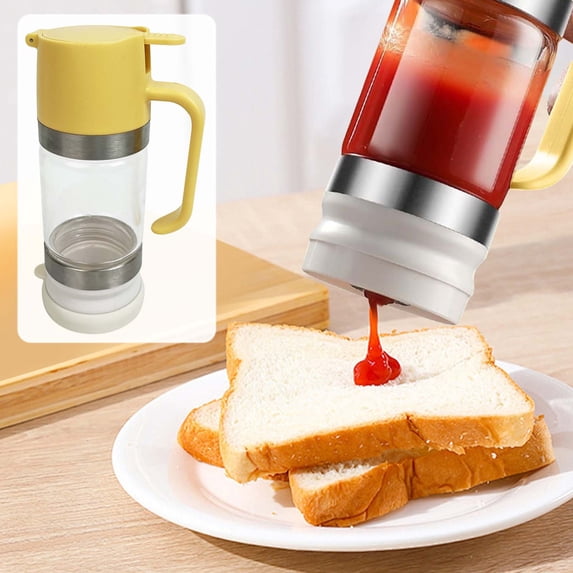Kchsji High Borosilicate Glass Honey Dispenser, Drip-Free Pot for Syrup and Honey, Elegant Press-Action Design for Mess-Free Dispensing, Easy to Clean, Ideal for Kitchen and Gift Giving