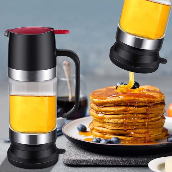 Kchsji High Borosilicate Glass Honey Dispenser, Drip-Free Pot for Syrup and Honey, Elegant Press-Action Design for Mess-Free Dispensing, Easy to Clean, Ideal for Kitchen and Gift Giving