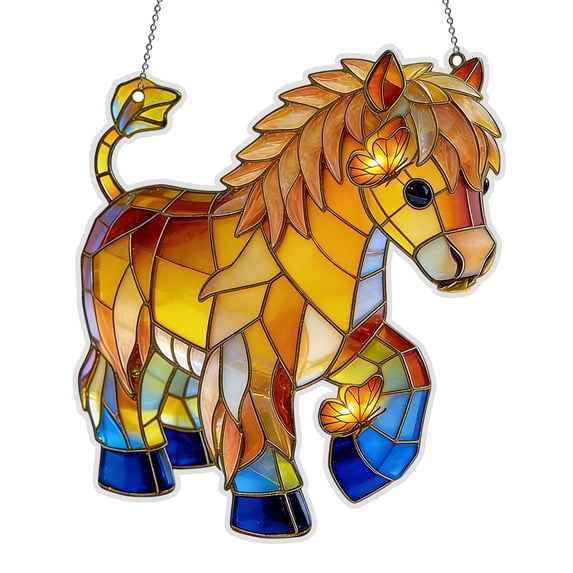 Kchsji Horse 2D Acrylic Suncatcher Window Decor With Chain, Stained Glass Style Sun Catcher For Indoor Or Outdoor, Light Filtering, Garden Patio Or Nursery Accent, Gift For Horse Lovers