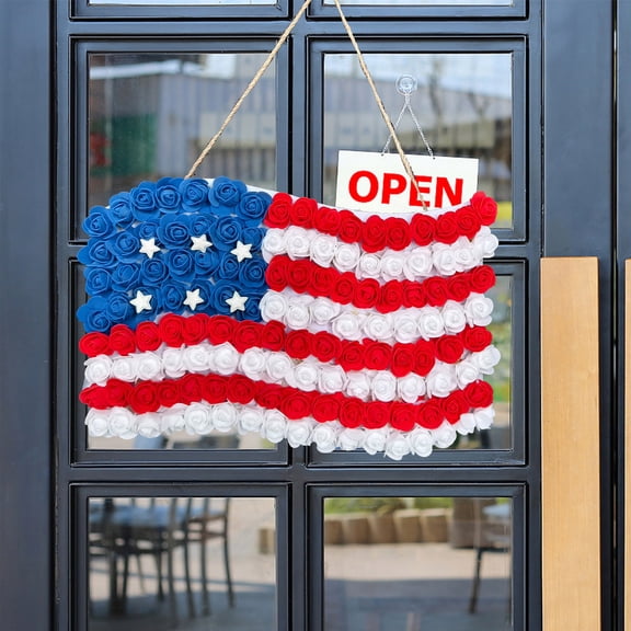 Kchsji Independence Day Floral Hanging Flag Ornament, Red White Blue Bouquet Door Display For Porch Wall Or Entry, Plastic Or Cloth Construction, Easy Install Patriotic Decor For Holidays And Parties