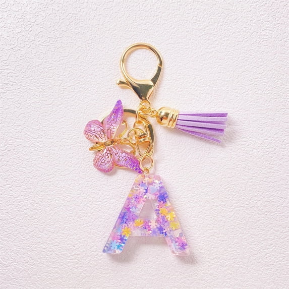 Kchsji Initial Letter Keychains for Women Personalized Tassel Keychain for Car Wallet Backpack Bag Custom Resin Name Keychain Accessory for Birthday Christmas Valentine's Day Easter Gifts