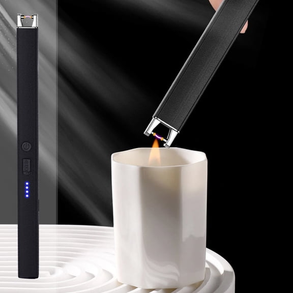 Kchsji Kitchen Gas Stove Lighter Rechargeable Electronic Igniter Windproof USB Ignition Stick with Extended Handle Battery Indicator Childproof Lock for Gas Stove Candles Barbecue Outdoor Cooking