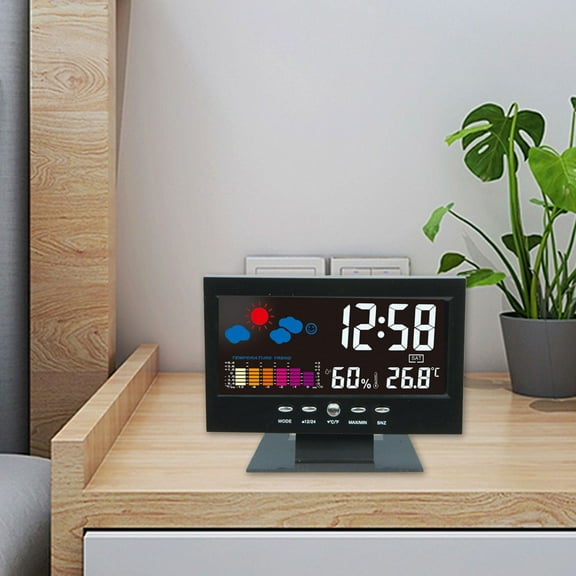 Kchsji LCD Temperature & Humidity Color Screen Clock, Backlit Weather Projection, Voice Activated, Multiple Alarms for Home, Office, Bedroom, Kitchen, Stylish & Functional Clock for Everyday Use