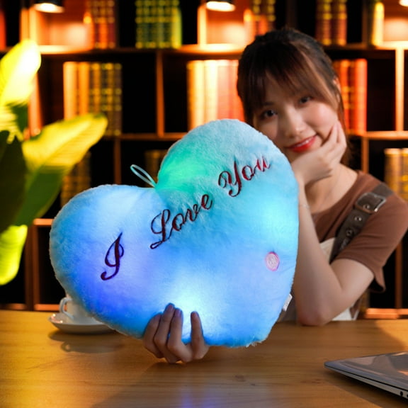 Kchsji LED Heart Pillow 13.8" Valentine's Day Glow Pillow, Colorful Luminous Romantic Gift For Wife Girlfriend, Soft Decorative Light-Up Cushion For Bedroom Anniversary Party Favors Home Decor