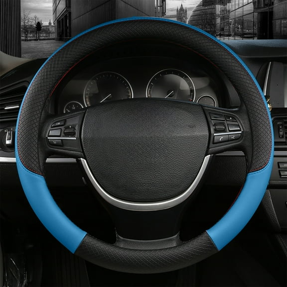 Kchsji Leather Car Steering Wheel Cover Breathable Summer Four Season Handle Grip, Anti-Slip Soft Comfortable Fit for Thousands of Car Models, Embossed High-End Style for Cars Trucks SUV