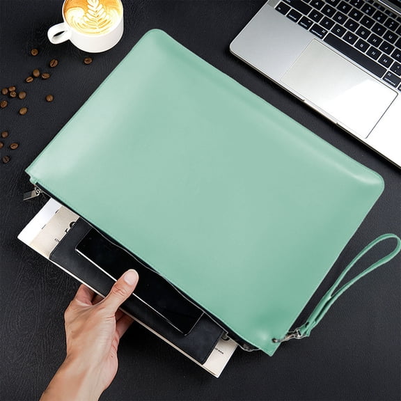 Kchsji Leather Document Bag, A4 Zippered Briefcase for Office, Waterproof Large Capacity File Storage Bag, Business Travel Document Holder with Detachable Handle