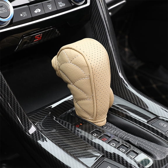 Kchsji Leather Lattice Pattern Gear Shifter Knob Cover Faux Leather Adjustable Hoop & Loop Sleeve Protection for Automatic Car Interior Decoration Gear Stick Accessories Universal Fit