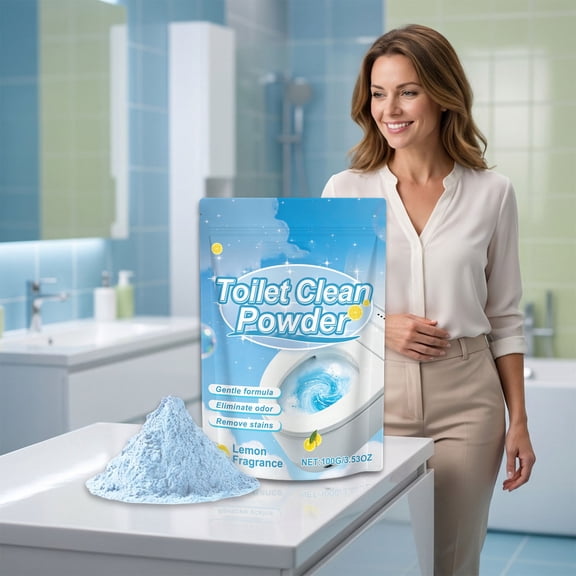 Kchsji Lemon-Fresh Toilet Cleaning Powder 100g, Fast-Dissolving Effervescent Cleaner For Limescale Odor Removal, Safe On Porcelain, Easy Sprinkle And Brush, Compact Resealable Pouch For Home Bathroom