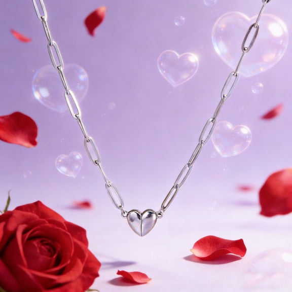Kchsji Love Magnetic Necklace With Spring Buckle, Adjustable Length Pendant For Romantic Gift, Elegant Everyday Accessory, Secure Magnetic Clasp, Premium Chain For Birthdays And Celebrations