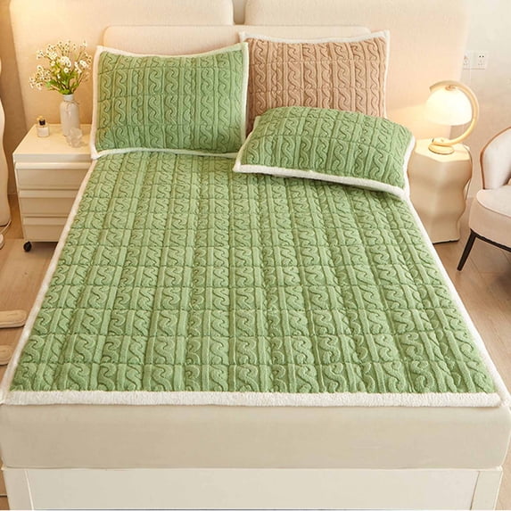 Kchsji Mattress Pad 70.9x78 Inch Thickened Warm Mattress Topper Quilted Sleep Layer Anti Slip Coverage, Winter Bedding Decorations Comfort Decors, for Bedroom Apartment Master Bed Cold Season