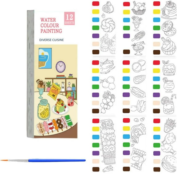 Kchsji Mini Watercolor Pads Fruit Doodle Drawing Book Portable Pocket Paint Set with Brush for Travel Home Arts Crafts Painting Creative Fun Art Activities Holiday Birthday Gift