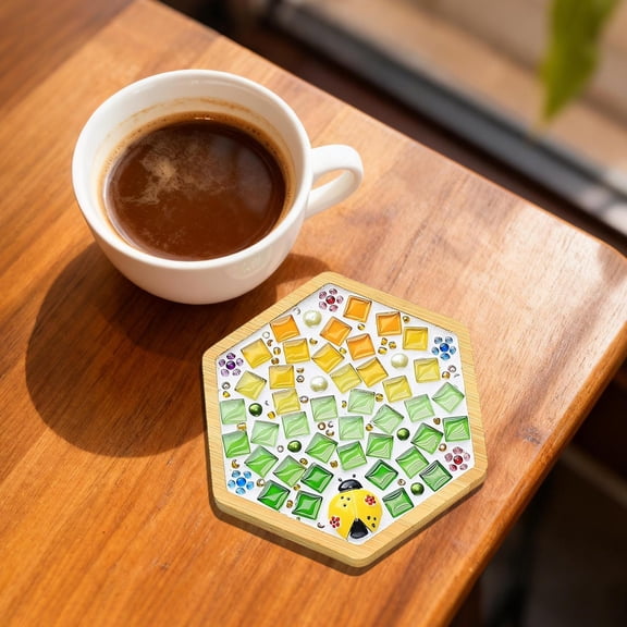 Kchsji Mosaic Craft Kit For Adults Beginners, DIY Wooden Coaster Making Set with Complete Tools Included, Stress Relief Creative Art Activity, Gift Idea For Christmas Birthday