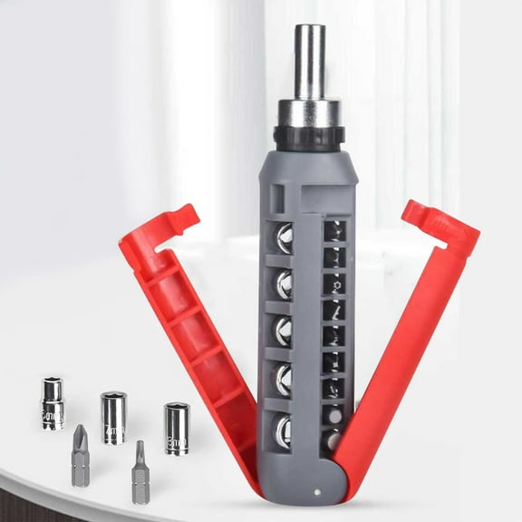 Kchsji Multi-Angle 14-in-1 Ratchet Screwdriver, Chromium Vanadium Steel, 180° Rotation, Versatile Tool Set for Narrow Spaces, Includes 14 Bits and Storage, Ideal for Home Repairs