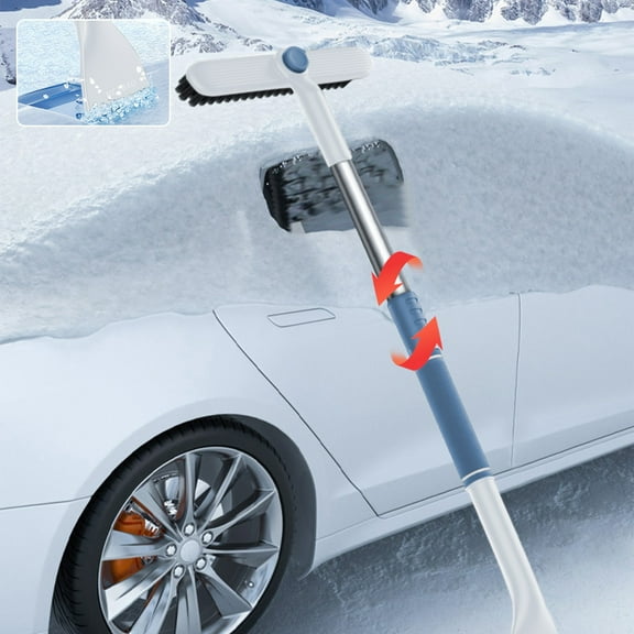 Kchsji Multi-Function Car Snow Shovel with Extendable Handle, Retractable Aluminum Ice Scraper and 360° Rotating Brush for Winter Snow Frost Removal, Vehicle SUV Truck Outdoor Car Garage Use