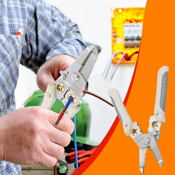 Kchsji Multifunctional 7-Inch Stripper Pliers, Electrician Cable Stripping Tool, All-in-One Functionality for Cutting, Stripping, Crimping & Locking, Non-Slip TPR Handles for Electrical Work
