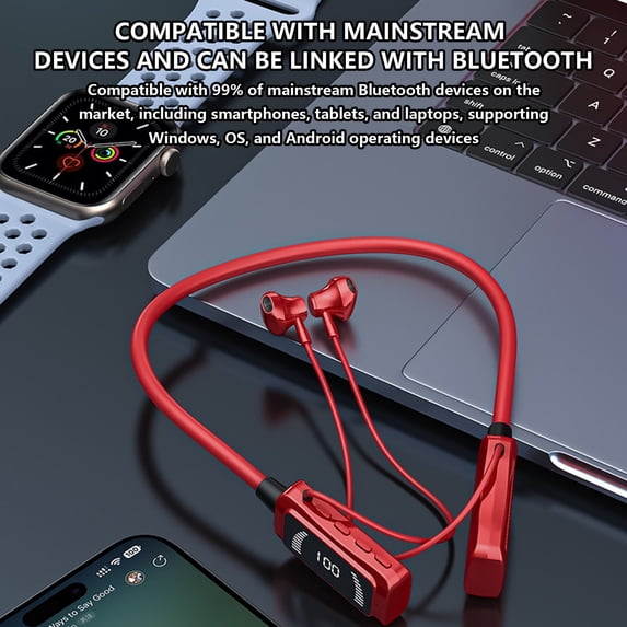 Kchsji Neckband Bluetooth Headphones with 40H Battery Life, Digital Display, Sports Earphones for Running and Fitness, Hi-Fi Stereo Sound, IPX5 Waterproof for All-Weather Comfort