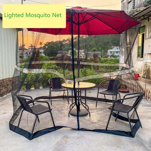 Kchsji Patio Umbrella Mosquito Net, Double Zipper Door Polyester Mesh Screen for Outdoor Market Umbrellas, Adjustable Cover for 7-10ft Umbrella Stand, Summer BBQ Party Protection from Insects