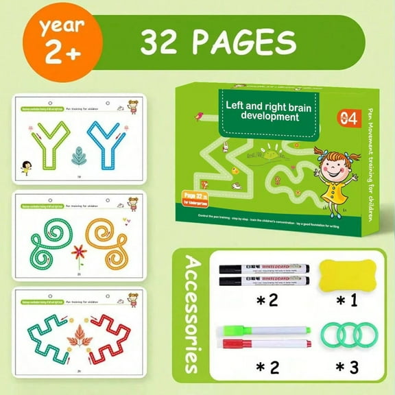 Kchsji Pen Control Training Erasable Practice Cards 20ml Fine Motor Skill Development Concentration Drawing Exercise Book for Handwriting Pre-Writing Skills Learning Activities