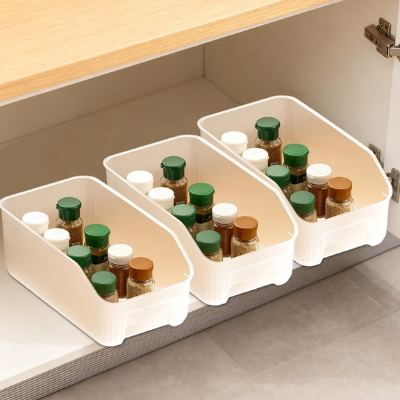 Kchsji Plastic Storage Baskets Organizer Bins For Home, Open Stackable Storage Box For Pantry Kitchen Organization, Multipurpose Bin For Bathroom Closet Laundry Room Decor Storage