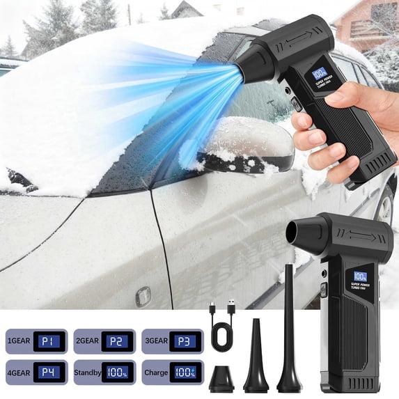 Kchsji Portable Snow Blower 110,000 RPM, High-Speed Motor, Multi-Air Nozzles, 40m/s Wind Speed, LED Display, 4000mAh Battery, Ideal for Cleaning Electronic Devices, Cars, and Outdoors