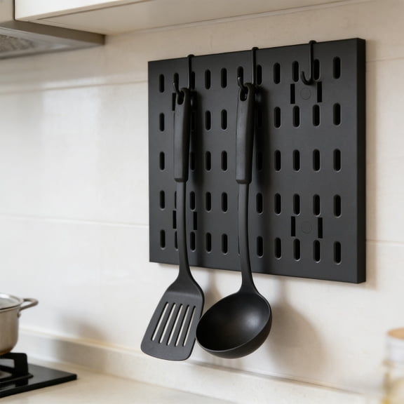 Kchsji No Punch Pegboard Wall Mount Drain Basket Storage Rack, Adhesive, Rust-Resistant Plastic, Hooks, Space-Saving Organizer For Kitchen Bathroom Garage Office, Multiple Sizes Available