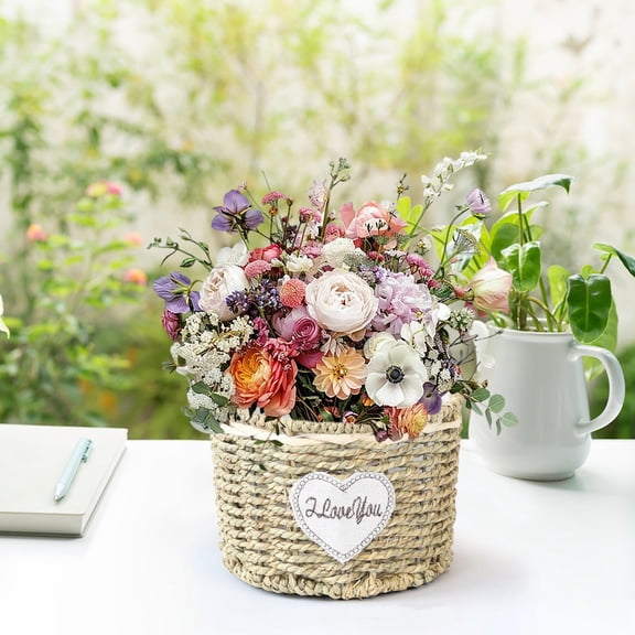 Kchsji Rattan Woven Flower Basket Handmade Planter for Succulents Green Plants Home Office Balcony Decoration for Tabletop Shelf Holiday Party Gifts Boho Rustic Style Indoor Outdoor Use