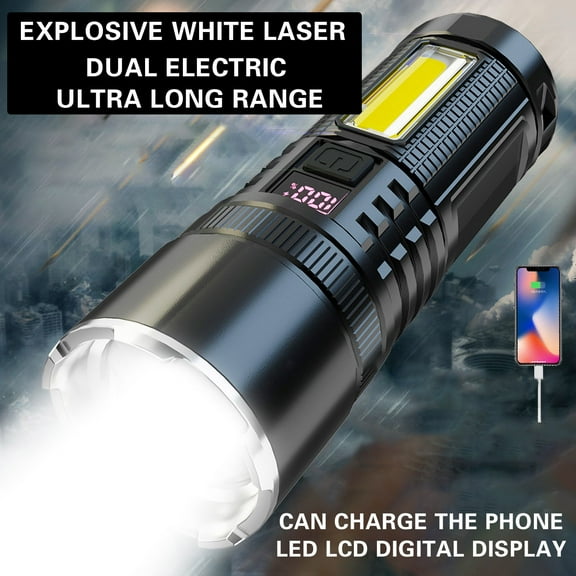 Kchsji Rechargeable Flashlight, 120000LM Super Bright LED, COB Work Light, 8 Modes, Power Bank Function, IP67 Waterproof, Ideal for Emergency, Camping, Hiking, Fishing, Power Outages