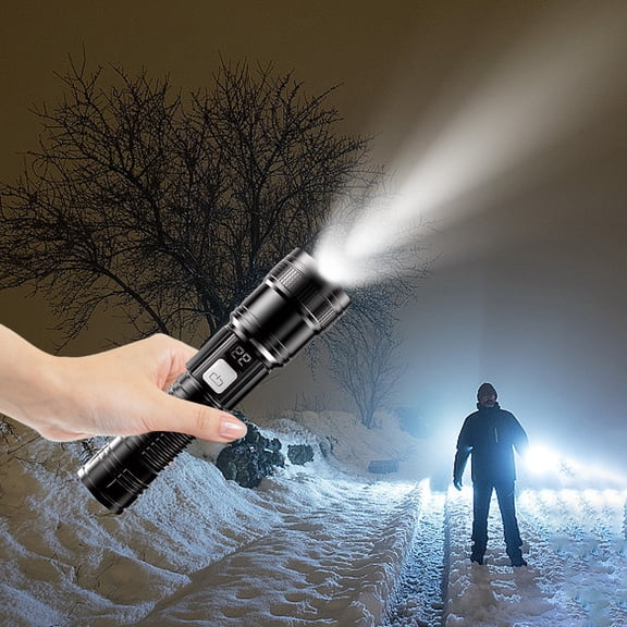 Kchsji Rechargeable High‑Power Flashlight With Digital Display, Waterproof USB‑C, Super Bright Beam, Telescopic Zoom, Multi‑Mode Strobe Flood Spot, Durable ABS Build, Compact EDC For Outdoor Car Use