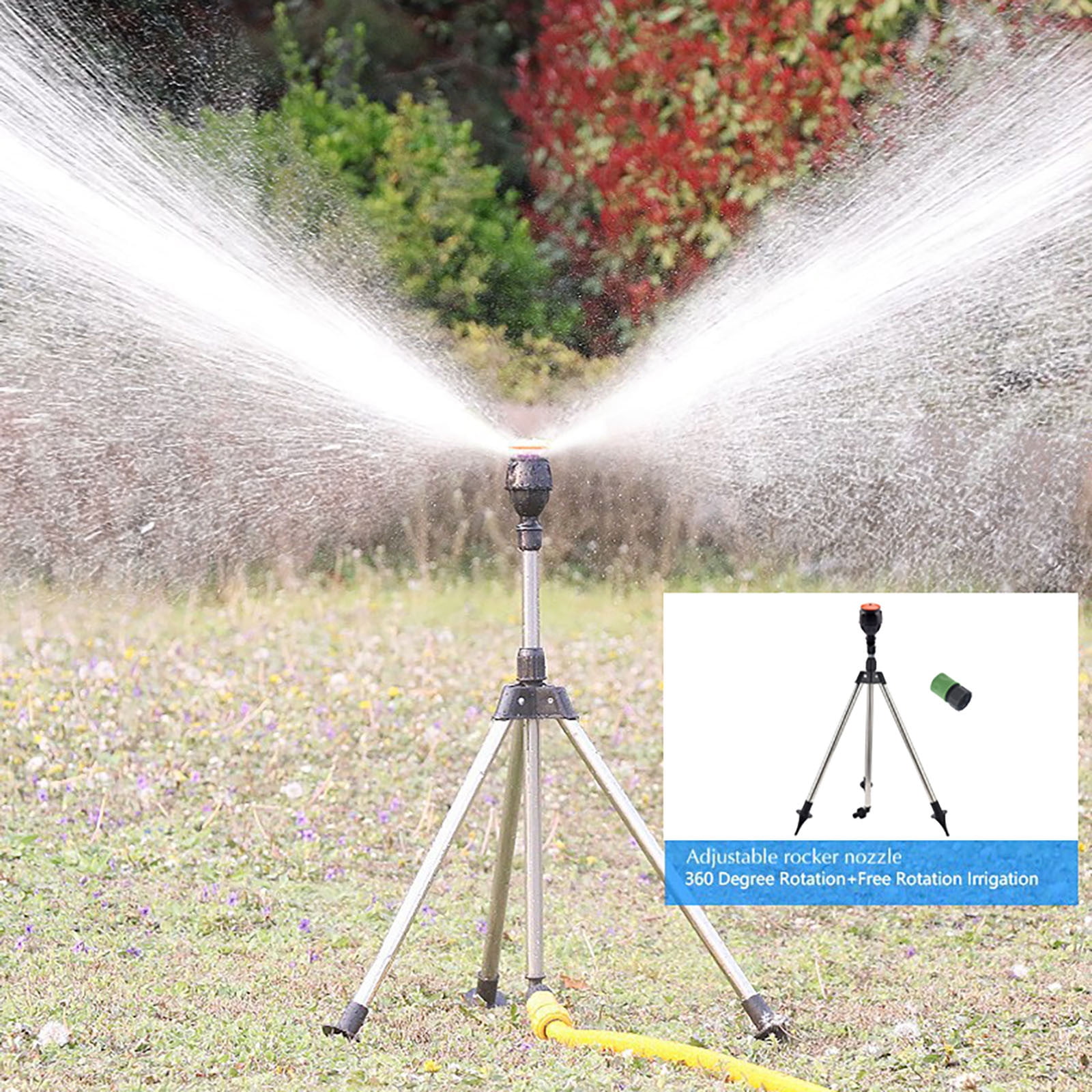Kchsji Rotating Tripod Sprinkler Stainless Steel Rotary Irrigation Stand Adjustable 360° Automatic Watering for Garden Lawn Nursery Greenhouse Efficient Coverage Hot Day Mist Cooling