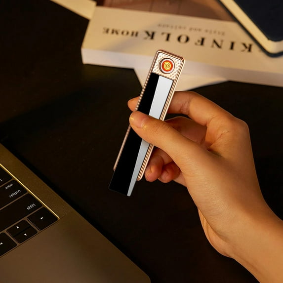 Kchsji Smart USB Charging Lighter - Windproof Metal Ultra Thin Portable Electric Lighter with Type-C Charging, Rechargeable Arc Lighter for Candles, Camping, Grilling, and Outdoor Use
