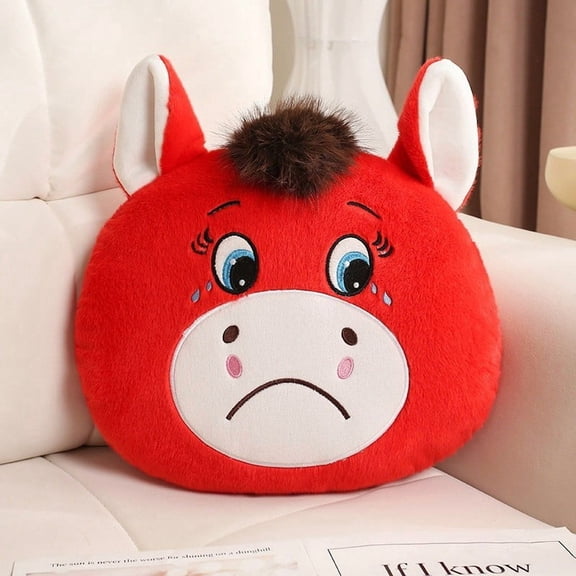 Kchsji Smiling Or Crying Horse Plush Throw Pillow, 13.8 Inch Lunar Year Decorative Cushion, Ultra Soft High Density Fabric With Polyester Fill, Mood Expressive Gift, Sofa Bed Desk Accent