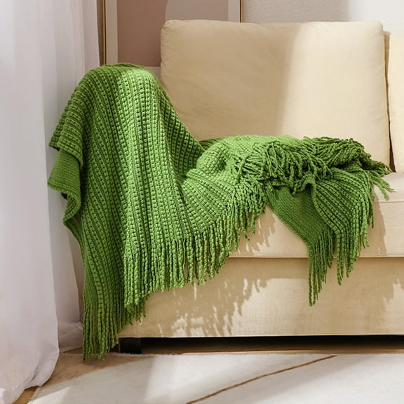 Kchsji Sofa Blanket Cover Knitted Fringe Nap Blanket Office Bed End Throw Soft Warm Cozy for Cold Weather Comfort, Relaxing on Sofa, Bedroom Living Room Use, Holiday Gift and Seasonal Decoration