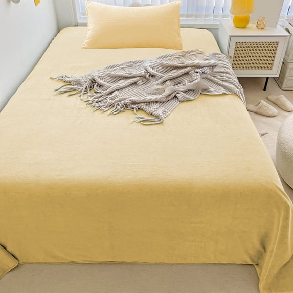 Kchsji Soft Velvet Flannel Sheet Set, Cozy Warm Non Pilling Crystal Fleece Bedding for Comfortable Sleep, Anti Static Plush Sheets for Chilly Nights, for Bedroom Guest Room RV Travel Home Use