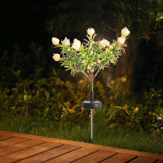Kchsji Solar Powered Gardenia Flower Lamp 7-Head Simulation Outdoor Yard Patio Courtyard Waterproof LED Ground Stake Light for Garden Lawn Pathway Evening Party Decoration