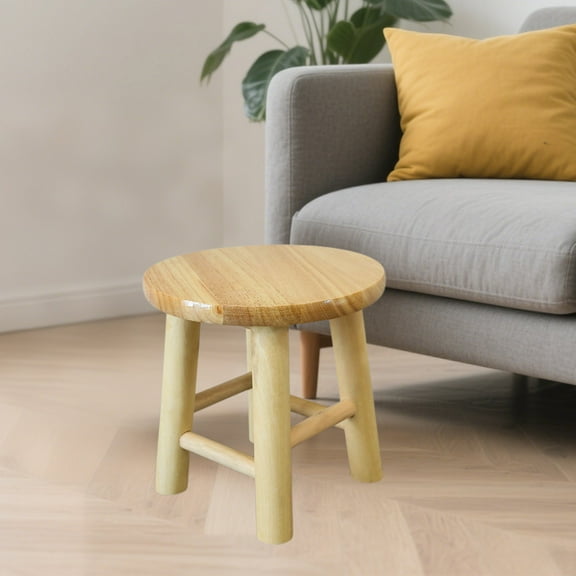 Kchsji Solid Wood Mini Round Stool, Waterproof Finish, Compact 25x25x25cm, Sturdy Home Seat For Entryway Laundry Shoe Changing, Kitchen, Bathroom Or Living Room, Multipurpose Durable Wood