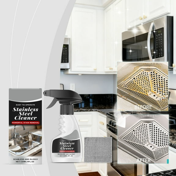 Kchsji Stainless Steel Cleaning Spray Degreaser Polish Appliance Cleaner Fingerprint Rust Removal For Kitchen Sinks Refrigerators Stovetops Bathroom Hardware Home Commercial Use 120ml