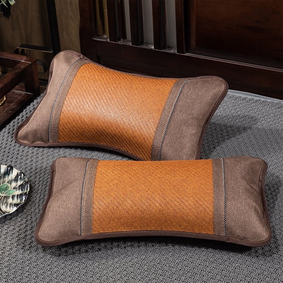 Kchsji Summer Rattan Woven Pillow, Wood Cooler Neck Support Cushion, Breathable Bamboo Style Mat For Bed Or Sitting, 50 x 30 cm, Natural Brown, Durable Lightweight Health Support For Hot Weather