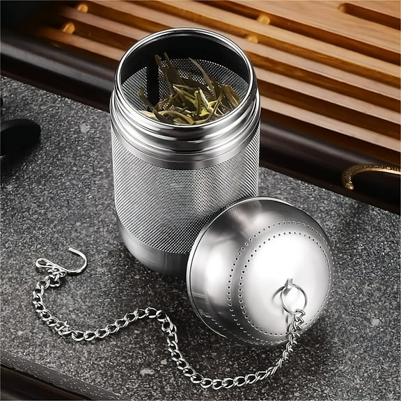 Kchsji Tea Infuser Stainless Steel Fine Mesh Loose Leaf Strainer Threaded Lid Secure Seal Long Chain Hook Fits Mugs Bottles Teapots for Home Office Herbal Tea Brewing Steeping Flavor Extraction