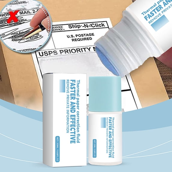 Kchsji Thermal Paper Correction Fluid 20ml Fast Identity Protection Receipt Label Information Removal Anti-Theft Security Data Eraser Portable For Home Office Travel Personal Use Efficient Safe