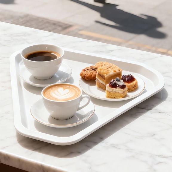 Kchsji Triangular Thickened Plastic Tray - Heat-Resistant Food Tray for Restaurants, Serving Snacks, Pastries, Tableware for Cafes, Home Use, Stylish Matte Finish, Non-Tip, Sturdy Surface for Display