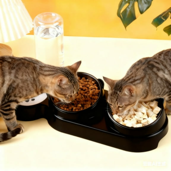 Kchsji Two-In-One Pet Bowl, Elevated Food and Water Station, Anti-Slip Base, Reduces Neck Strain for Dogs and Cats, Promotes Healthy Eating Posture, Easy to Clean, Ideal for Flat-Faced Pets