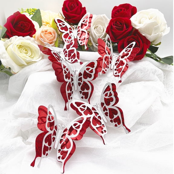 Kchsji Valentine's Day Flash Gold Bowknot Decorative Stickers, Three-dimensional Butterfly Design, Set of 6 for Party Favors, Weddings, Holiday Decor, Perfect for Gifts, Scrapbooking, and Crafts