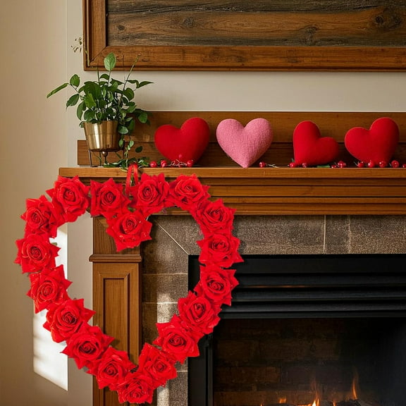 Kchsji Valentines Day Heart-Shaped Garland Wreath - Front Door Decoration, Romantic Indoor Bedroom or Wedding Decor, Imitation Flowers, Perfect for Holiday, Patio, Wall Accent, and Seasonal Decor