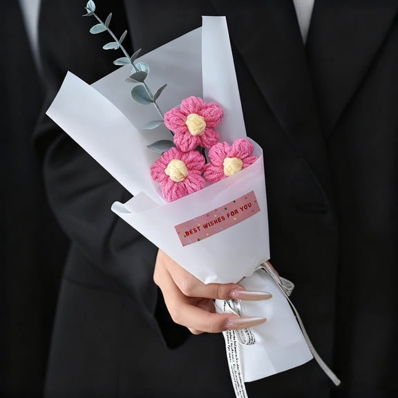 Kchsji Valentines Day Knitted Wool Flower Daisies Handmade Gift for Loved One Romantic Decoration for Weddings Travel Mementos Graduations Housewarming Parties Lasting Keepsake