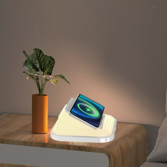 Kchsji Wireless Charger with Night Light - 15W Fast Charging, Dual Function as Desktop Stand & Sleep Aid Night Light, Perfect for Bedroom & Office Use, Ambient Light, Convenient and Stylish