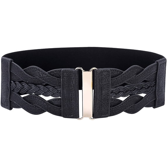 Kcocoo Women's Elastic Vintage Belt Stretchy Retro Wide Waist Belt pu Black