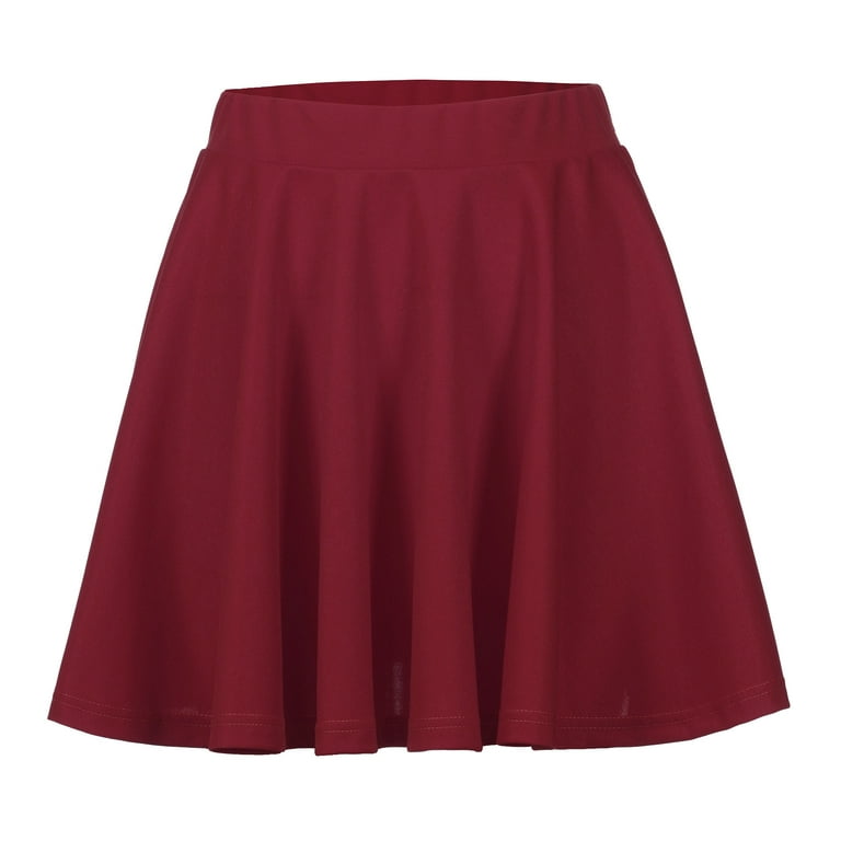 Kcocoo Women's Solid Color Basic Versatile Stretchy Flared Casual Pleats  Mini Skirt Polyester Wine XL 