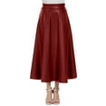 thumbnail image 1 of Kcocoo Womens Solid Color High Waist Faux Leather Skirt A Line Long Skirts PU Red M, 1 of 8
